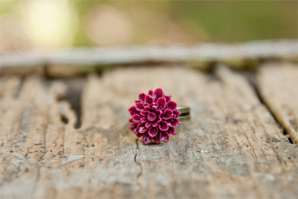 Deep Wine Red Chrysanthemum Cabochon Vintage Style Ring Maid of Honor Gifts - Wine