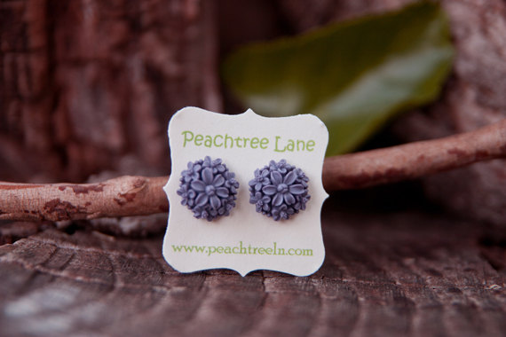 Deep Purple Flower Post Earrings Vintage Style - Wild Grape