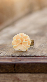 Yellow-Buttercream Lotus Flower Ring Modern Vintage Style - Buttercup