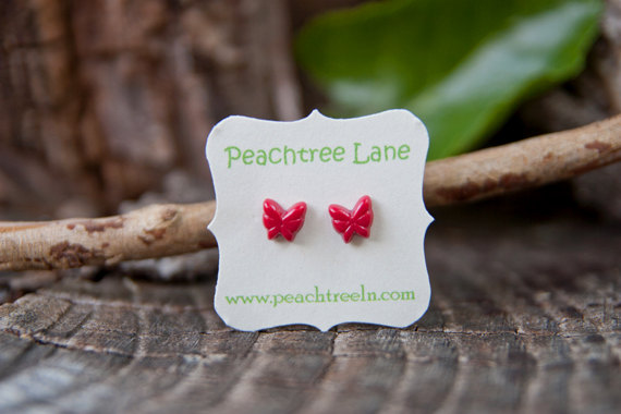 Tiny Crimson-Red Butterfly Nature Post Earring Studs, Hypoallergenic - Crimson