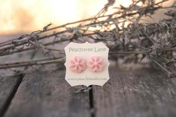 Peach-Pink Flower Post Earrings Bridesmaid Gifts - Peony