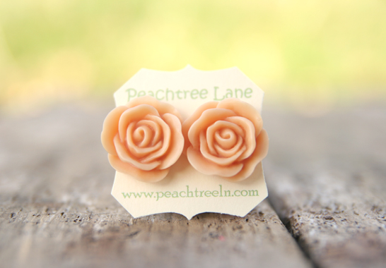 Large Peach Rose Flower Stud Earrings perfect for Bridesmaid or Maid of Honor Gifts