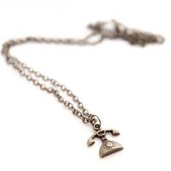 Vintage Style Telephone Pendant Charm Necklace Antique Brass Phone
