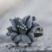 Grey Lily Flower Adjustable Vintage Style Ring - Storm