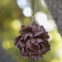 Dark Brown Peony Flower Necklace Vintage Style - Dark Chocolate
