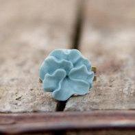 Blue Lotus Flower Antique Brass Ring Vintage Style - Sky
