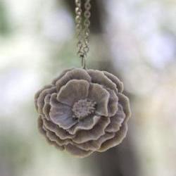 Large Grey Peony Rose Flower Necklace Vintage Style