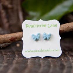 Tiny Baby-Blue Butterfly Earring Post Studs Hypoallergenic - Sky