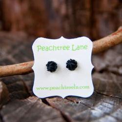 Tiny Black Rose Cabochon Post Earring Stud - Coal