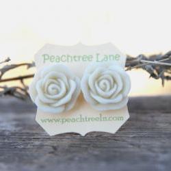 Large Cream-Ivory Rose Stud Earrings perfect for Bridesmaid or Maid of Honor Gifts