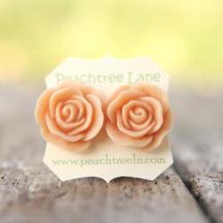 Large Peach Rose Flower Stud Earrings perfect for Bridesmaid or Maid of Honor Gifts