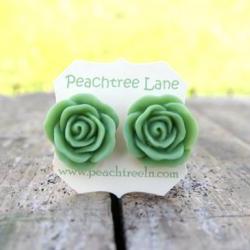 Large Apple Green Rose Flower Stud Earrings perfect for Bridesmaid or Maid of Honor Gifts