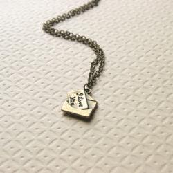 Love Letter Necklace I Love You Necklace Antique Brass Bridesmaid Gifts - I Love You Letter