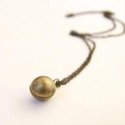 Vintage Aged Brass Ball Locket Necklace from the 1970's